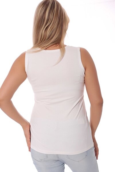 SERTUĞ Wide Strap Basic Ecru Blouse