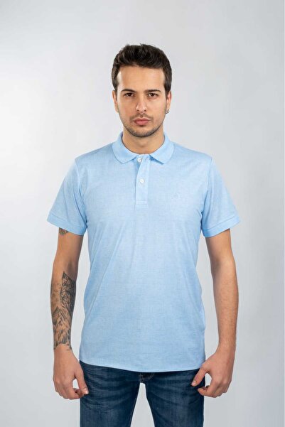 YÜKSEL IŞIK Light Blue Color Polo Collar Printed T-shirt