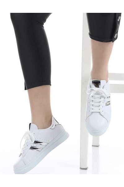 galya shoes Women's White Silver Sneakers