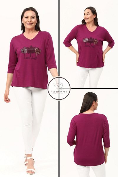 tarzımsüper Large Size New Season Casual Comfort Model Leaf Pattern Stone Printed Half Sleeve Mother 4 Seasons Blouse