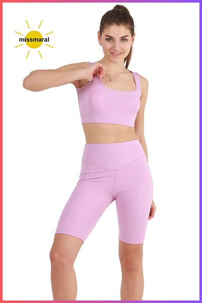missmaral Women's Set Recovery Short Shorts Leggings And Sports Bustier Lilac Color New Season Activewear 13070