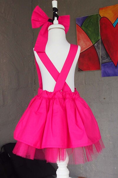 Shecco Babba Fuşya Kız Çocuk Tütü Elbise Bandana Takım 1-10 Yaş Doğum Günü Elbisesi