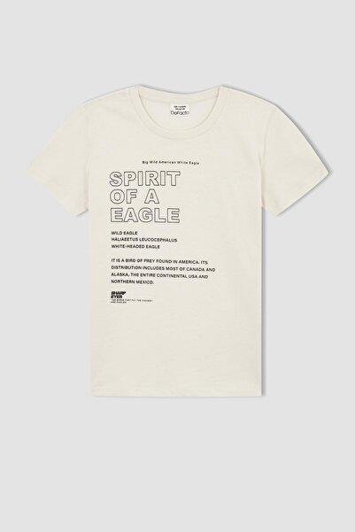 DeFacto Chłopięcy T-shirt z okrągłym dekoltem i krótkim rękawem, ze zmieniającym się kształtem