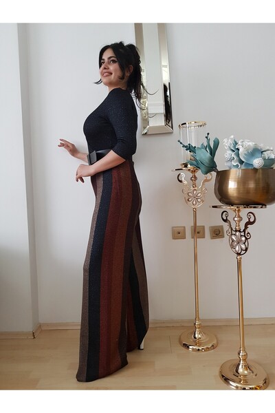 FERGAN Kadın Antrasit Tarçın Çizgili Kruvaze Tulum