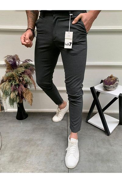 Ser Joven Ανδρικό λινό παντελόνι Anthracite Slim Fit