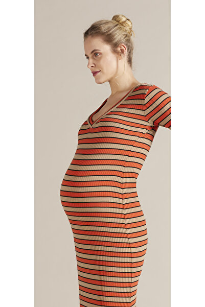 GEBE Çizgili V Yaka Hamile Elbisesi Florantina