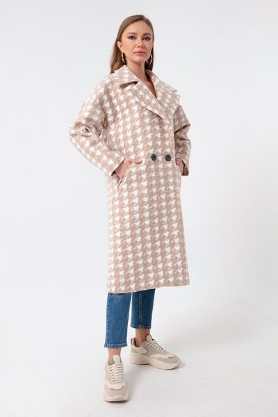 Lafaba Dámský béžový kabát se vzorem Houndstooth
