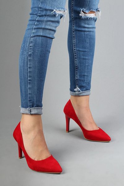 Modabuymus Women's Red Suede Stiletto Heeled Shoes - Anger