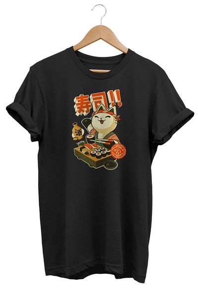 remonz Μπλουζάκι με στάμπα Cat Sushi 100% Cotton Oversize Digital Printed T-shirt