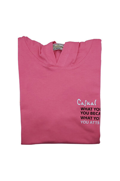 Walox Тениска с качулка и текст, памучен принт, цвят фуксия за момиче