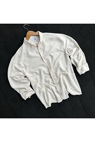 Hazhers Ανδρικό πουκάμισο Oversize με γιακά μακρυμάνικο λινό καλοκαιρινό πουκάμισο