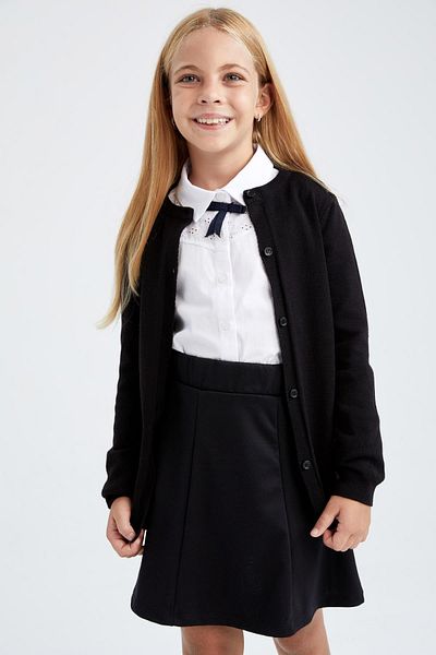 DeFacto Girl's Black Crew Neck Knitwear School Cardigan