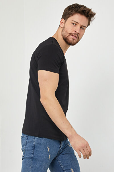 Tarz Cool Ανδρικό T-Shirt-vyktsr06s σε μαύρο λαιμόκοψη με λεπτή εφαρμογή Lycra