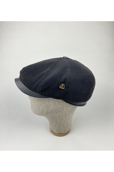 KARNAS ŞAPKA Men's Leather Detailed Winter Black Wool Cap