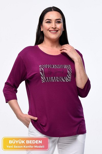 tarzımsüper Large Size New Season Casual Comfort Model Written Printed Stone Embroidery Half Sleeve Mother 4 Seasons Blouse