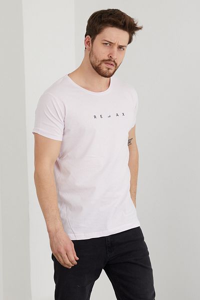 Tarz Cool Ανδρικό μπλουζάκι σε λευκό στάμπα με λεπτή εφαρμογή-rlxtsr16s