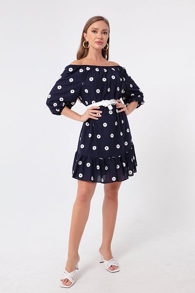 Lafaba Γυναικείο φόρεμα Navy Blue Sleeves με ελαστική ζώνη