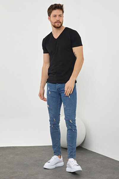 Tarz Cool Ανδρικό T-Shirt-vyktsr06s σε μαύρο λαιμόκοψη με λεπτή εφαρμογή Lycra