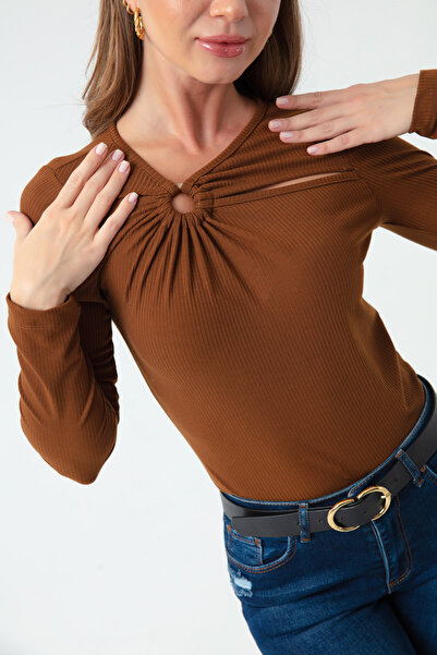 Lafaba Γυναικεία Καφέ Πλεκτή Μπλούζα