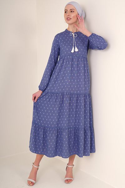 Bigdart 1627 Rochie Hijab cu șireturi - Albastru