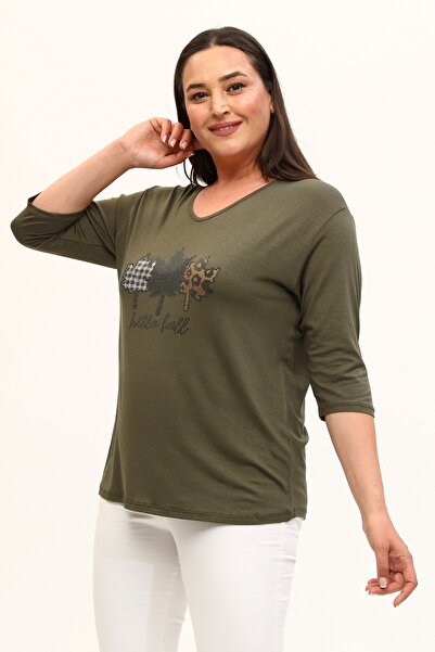 tarzımsüper Μεγάλο μέγεθος New Season Casual Comfort Μοντέλο Μοτίβο Φύλλων Πέτρα με στάμπα μισό μανίκι Mother 4 Seasons Μπλούζα