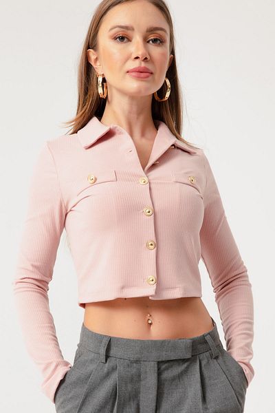 Lafaba Women's Powder Buttoned Short Knitted Blouse