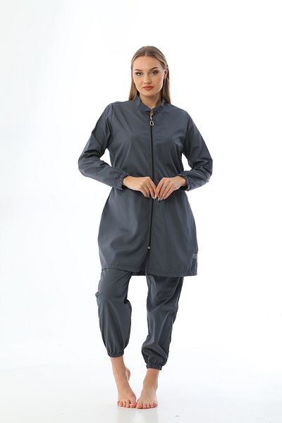 Elif Okur Full Covered Micro Hijab Swimsuit Gray 7007