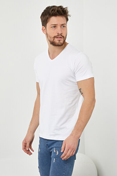 Tarz Cool Ανδρικό μπλουζάκι Lycra με λευκή λαιμόκοψη σε λεπτή εφαρμογή