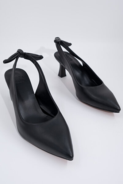 Modabuymus Black Low Heel Stiletto Shoes with Bow on the Back - Minipony