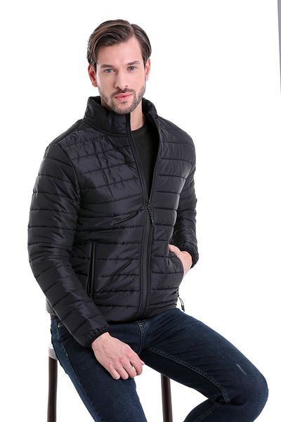 Hatemoğlu Μαύρο Slim Fit Απλό Δικαστικό Γιακά Παλτό