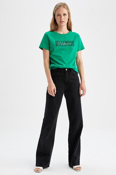 DeFacto Μπλουζάκι Regular Fit Crew με στάμπα με κοντό μανίκι 100% βαμβάκι