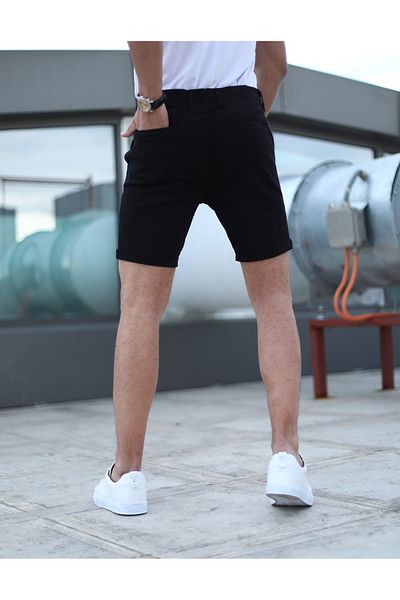 Tarz Cool Μαύρο ανδρικό λινό σορτς