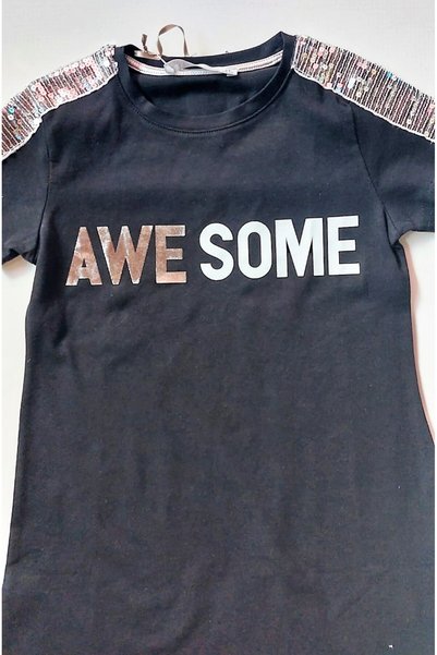 Nanica Kids Girl's 100% Cotton Cotton Lame Color Sequin Stylish Black Color K-awesome Dress