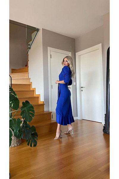 Trendusfashion Rochie midi cu mânecă lungă țesătură Crep Nou Sezon
