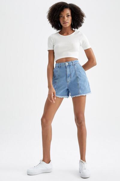 DeFacto Pantaloni scurți 100% bumbac Mom Fit, cu talie înaltă