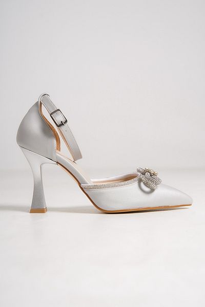 Modabuymus Pantofi cu toc stiletto cu fundă din satin gri - Darley