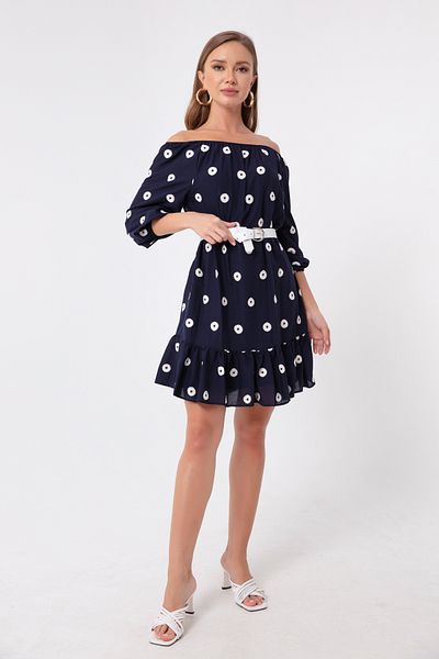 Lafaba Γυναικείο φόρεμα Navy Blue Sleeves με ελαστική ζώνη