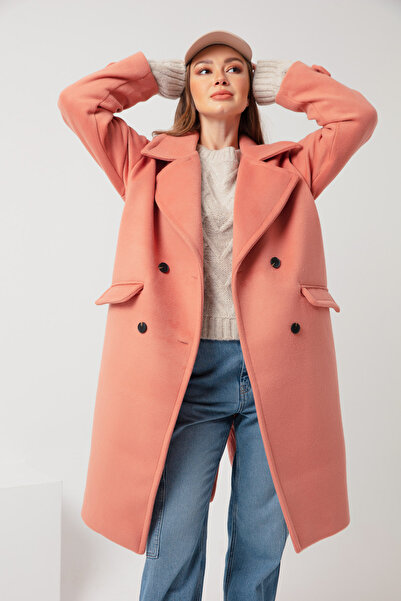 Lafaba Dámský pudrový dekorativní kabát s klopou do kapsy