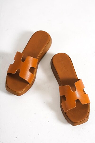 Capone Outfitters Papuci de damă Capone H cu toc pană, maro, din piele