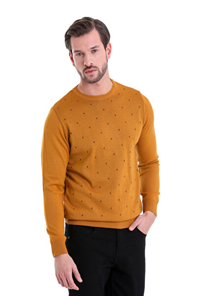 Hatemoğlu Safran Regular Fit Desenli Bisiklet Yaka Yünlü Yün Kazak