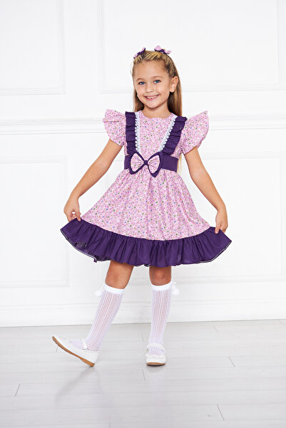 Moda Lippa Μωβ φόρεμα κοριτσιού με μοτίβο λουλουδιών