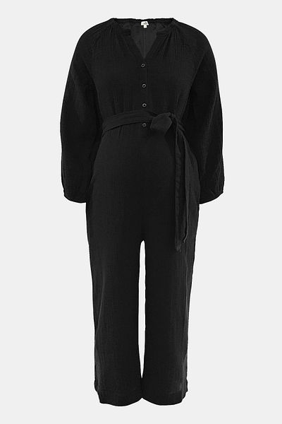 GEBE Three-Quarter Sleeve, Loose Black Comfortable Clothing Jumpsuit - Gauze