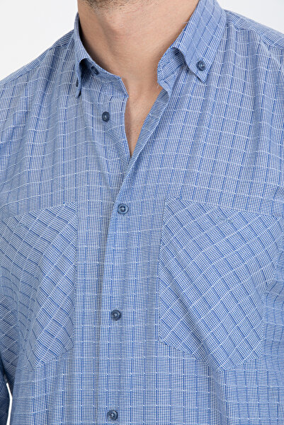 Varetta Мъжка риза с дълъг ръкав, карирана, синя яка, закопчаваща се с два джоба
