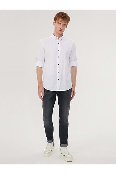 Loft 2027896 Collared Buttoned Front Long Sleeve Linen ShirtWhite - Xxl