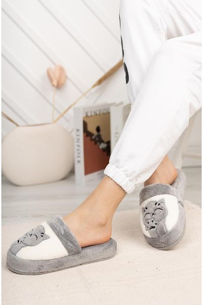 Moda Frato Cat&Paw Damen Hausschuhe Winterpantoffeln Grau