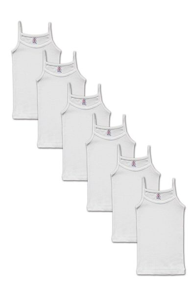 İki Yıldız Tricou pentru fetiță, cu curele din fir alb, cu nervuri, pachet de 6