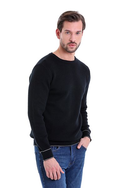 Hatemoğlu Πλεκτό πουλόβερ Navy Blue Comfort Fit Απλό βαμβακερό λαιμόκοψη