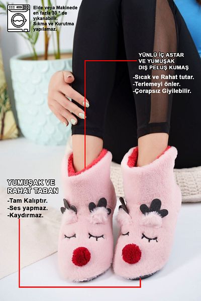 STOCON Woman Deer Figure Home Boots Children's Slippers New Year's Slippers Powder