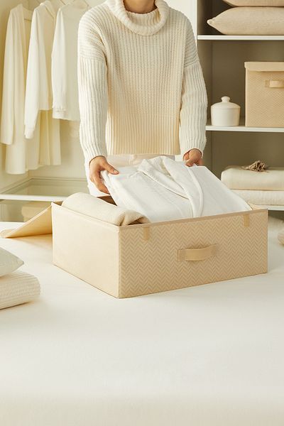 Ocean Home Textile Beige Covered In-Cabinet Laundry Toy Organizer Folding Storage Box Storage Bag 48x40x19