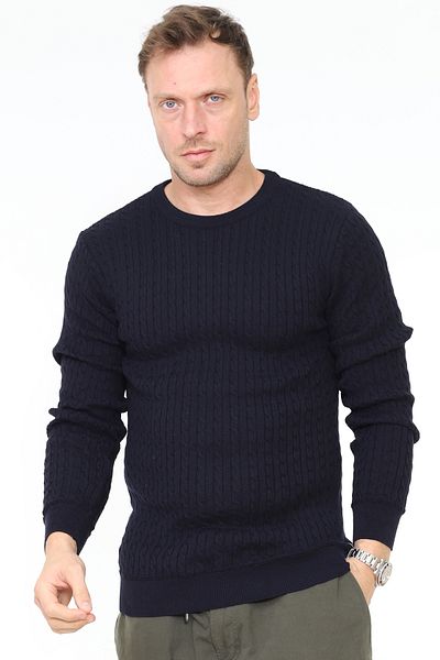 Matte Πλεκτό πουλόβερ από οργανικό βαμβάκι Navy Blue με λαιμόκοψη Milano